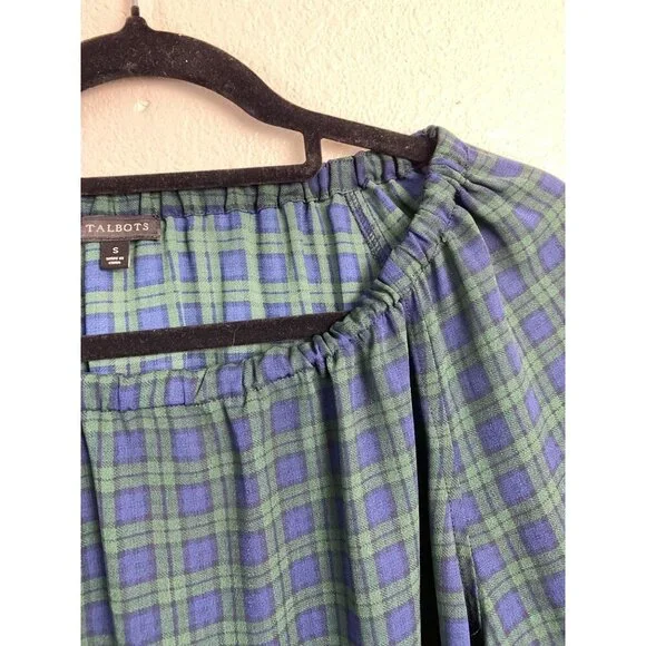 Talbots Green Plaid Elastic Off Shoulder Long Sleeve Top Size Small Holiday - Picture 11 of 11
